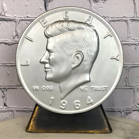John F. Kennedy Vintage JFK Half Dollar 50 Cents Ceramic Silver Coin Bank - Picture 1 of 6